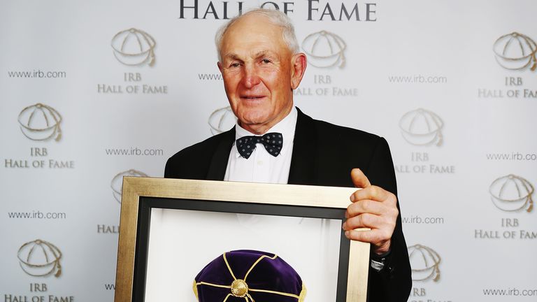 Ian Kirkpatrick poses with his IRB Hall of Fame cap 