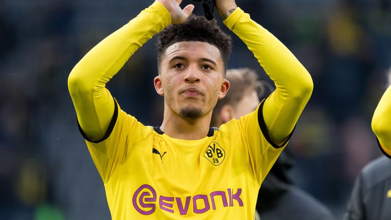 Jadon Sancho gestures during Borussia Dortmund's Bundesliga match against Sport-Club Freiburg
