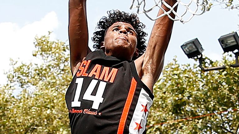 Jalen Green rises to dunk during the 2019 Slam Summer Classic