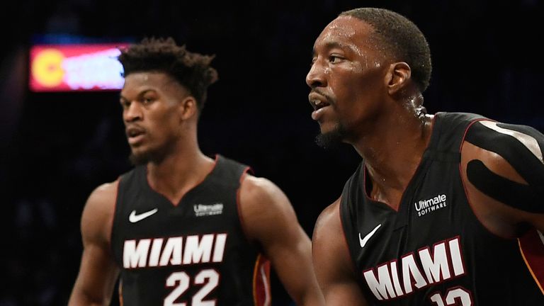 Jimmy Butler and Bam Adebayo in action for the Miami Heat