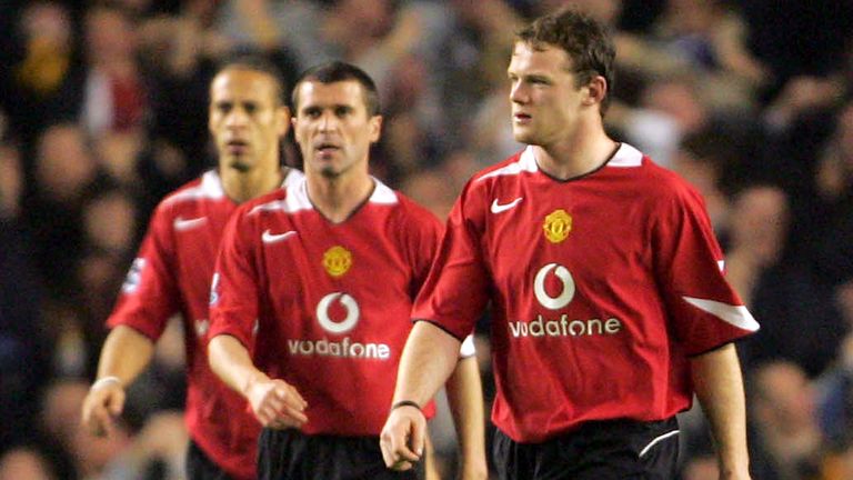LIVERPOOL, ENGLAND - APRIL 20:  Rio Ferdinand, Roy Keane and Wayne Rooney of Manchester United look disappointed at final whistle of the Barclays Premiership match between Everton and Manchester United at Goodison Park on April 20 2005 in Liverpool, England. (Photo by Matthew Peters/Manchester United via Getty Images) *** Local Caption *** Rio Ferdinand;Roy Keane;Wayne Rooney