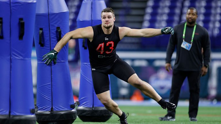 Kenny Willekes in action at the NFL Scouting Combine in Indianapolis