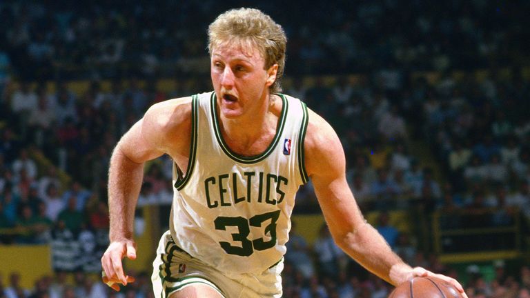 Larry Bird attacks the defense during the 1987 NBA Finals