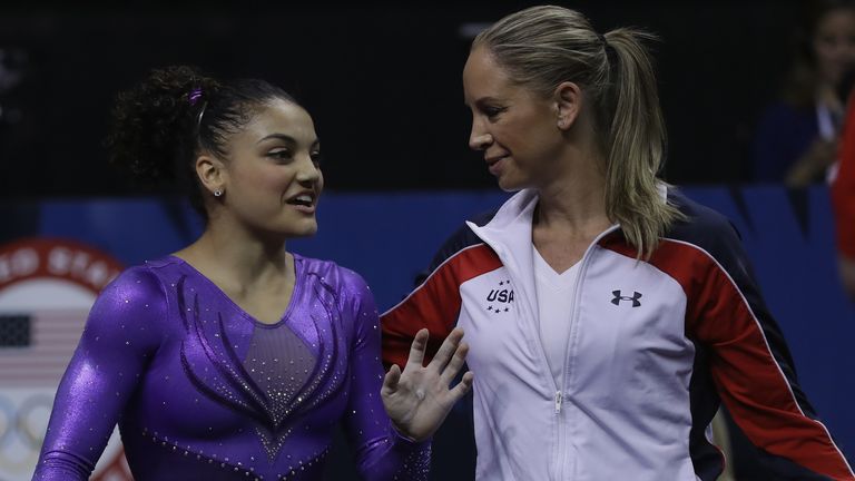 2016 Rio Olympic gold medallist Laurie Hernandez (L) was also coached by Haney