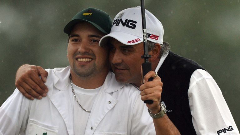 Angel Cabrera clearly enjoyed having his son on his bag in 2013