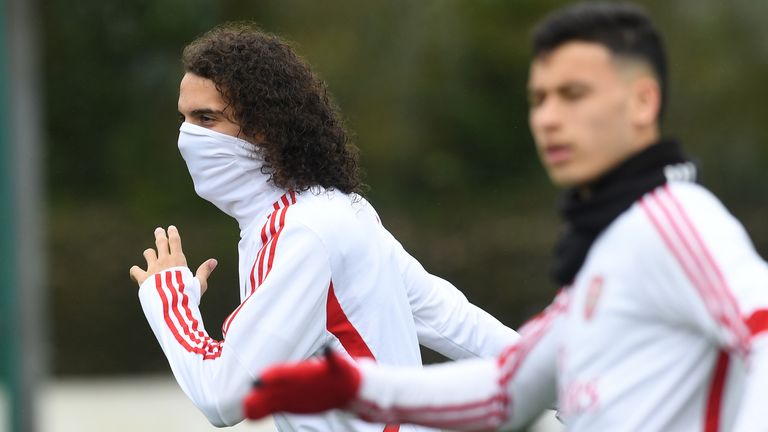 Matteo Guendouzi pictured training with Arsenal before the shutdown