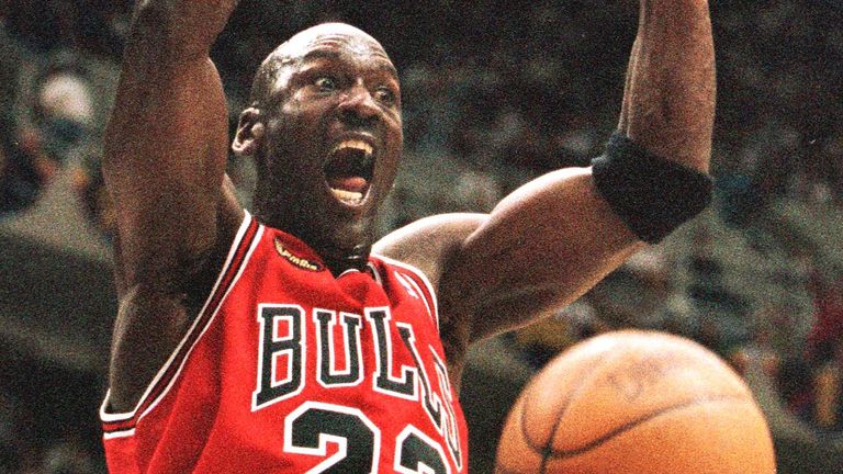 Michael Jordan throws down a dunk in Game 2 of the 1998 NBA Finals