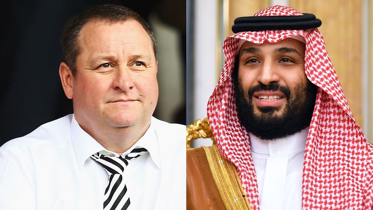 Newcastle United owner Mike Ashley and Saudi Arabia's Crown Prince, Mohammed bin Salman