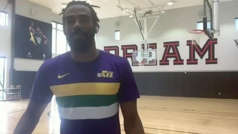 Mike Conley in action in his home gym during the final of the NBA HORSE challenge