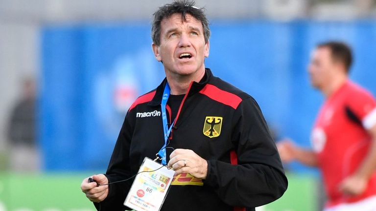 Germany's head coach Mike Ford looks on before the 2019 Japan Rugby Union World Cup qualifying match between Hong Kong and Germany at The Delort Stadium in Marseille on November 11, 2018. (Photo by GERARD JULIEN / AFP) (Photo credit should read GERARD JULIEN/AFP via Getty Images)