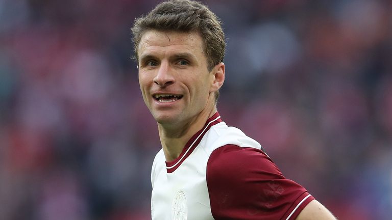 MUNICH, GERMANY - MARCH 08: Thomas Mueller during the Bundesliga match between FC Bayern Muenchen and FC Augsburg at Allianz Arena on March 08, 2020 in Munich, Germany. (Photo by Alexander Hassenstein/Bongarts/Getty Images)