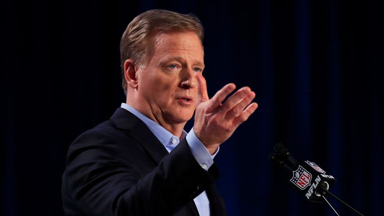 NFL Commissioner Roger Goodell speaks to the media during a press conference prior to Super Bowl LIV at the Hilton Miami Downtown on January 29, 2020 in Miami, Florida. 