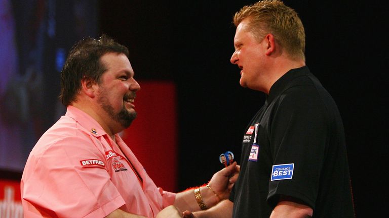 Peter Manley of England shakes the hand of Alan Warriner-Little of England following the second round match between Peter Manley of England and Alan Warriner-Little of England during the 2008 Ladbrokes.com PDC World Darts Championship at Alexandra Palace on December 22, 2007 in London, England.