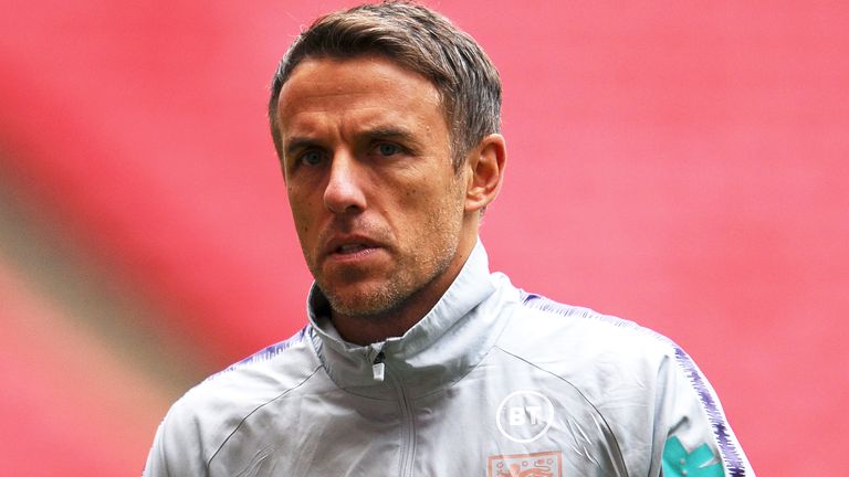 Phil Neville during an England Women's training session