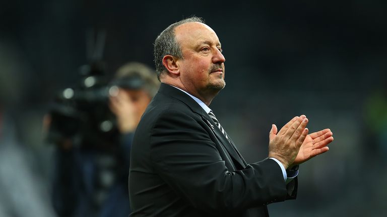 Rafael Benitez the head coach / manager of Newcastle United applauds the fans at full time during the Premier League match between Newcastle United and Liverpool FC at St. James Park on May 4, 2019 in Newcastle upon Tyne, United Kingdom