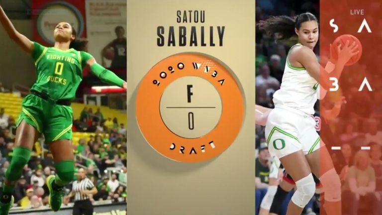 Satou Sabally reacts after being selected by the Dallas Wings with the No 2 pick in the 2020 WNBA Draft