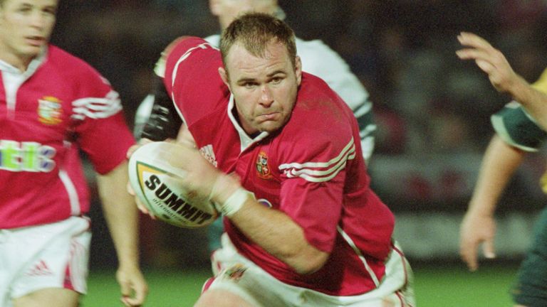 19 Jun 2001: Scott Quinnell of the British Lions takes on Chris Whitaker of Australia ''A'' during the Tour Match played at the Northpower Stadium, in Gosford, Australia. Australia ''A'' won the match 28-25. Mandatory Credit: Nick Laham/Allsport
