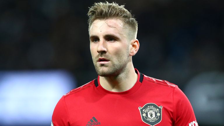  Luke Shaw of Manchester United during the Premier League match between Manchester City and Manchester United at Etihad Stadium on December 07, 2019 in Manchester, United Kingdom.