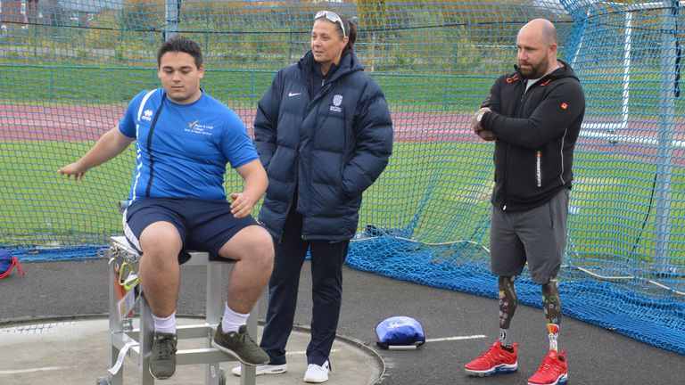 Shelley Holroyd, para athletics coach, at Leigh College coaching session, November 2018