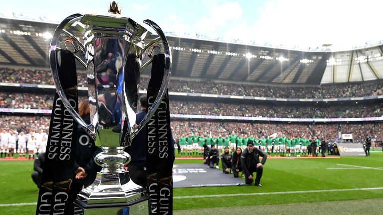 The trophy is seen prior to the 2020 Guinness Six Nations match between England and Ireland at Twickenham Stadium on February 23, 2020 in London, England. 