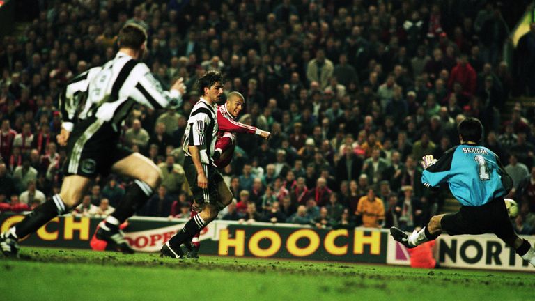 Stan Collymore scores the winner at Anfield