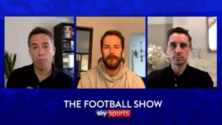 Jamie Redknapp and Gary Neville joined David Jones on The Football Show - watch weekdays from 9-11am on Sky Sports News #SkyFootballShow