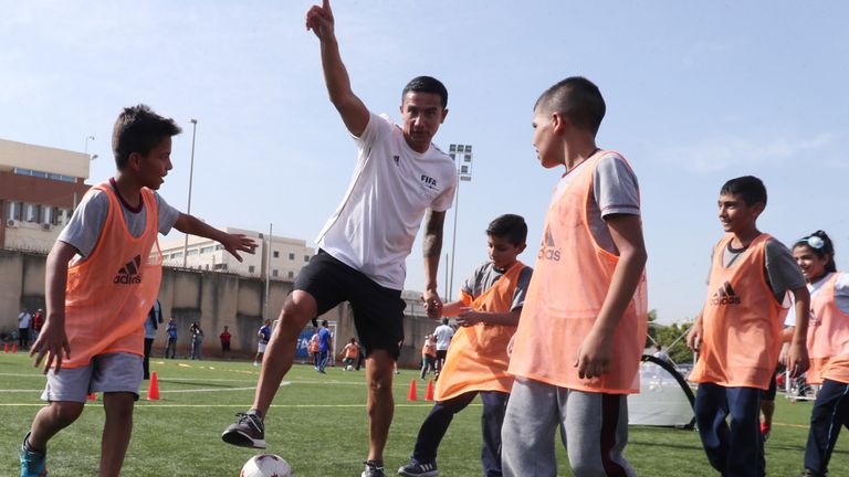 Cahill coaches Lebanese school children in southern Beirut last year