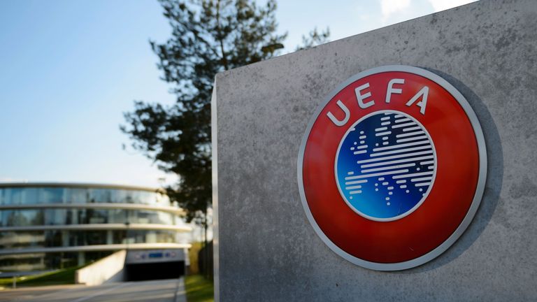 A view outside UEFA headquarters in Nyon, Switzerland