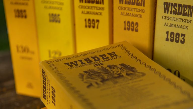 WHICHFORD, ENGLAND - APRIL 07:  A collection of Wisden Cricketers' Almanacks on a table. Wisden Cricketers' Almanack was founded in 1864 by the English cricketer John Wisden, and is described as the 'bible of cricket' on April 07, 2020 in Whichford, United Kingdom. (Photo by Visionhaus)