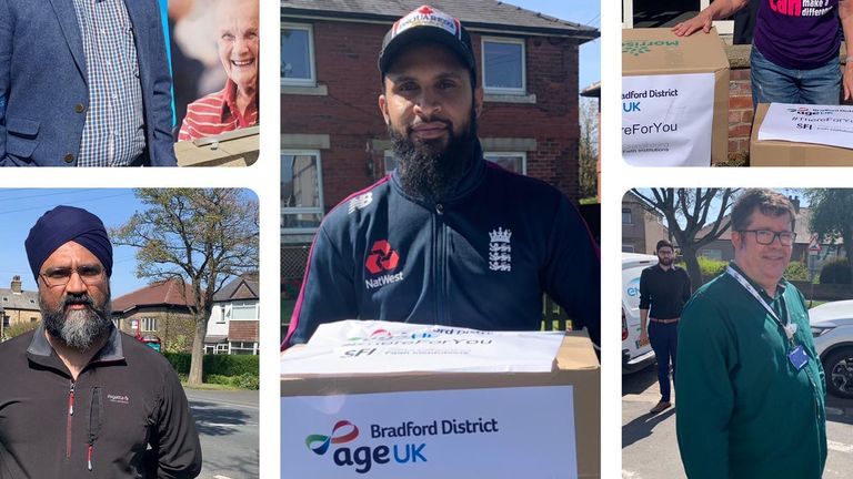 England's Adil Rashid makes a delivery on behalf of Bradford District age UK