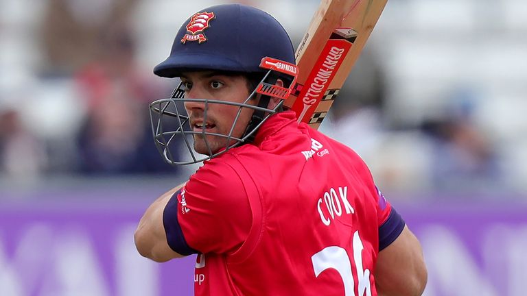 Sir Alastair Cook of Essex keeps a close eye on the ball during the Royal London One Day Cup match between Essex Eagles and Sussex Sharks at Cloudfm County Ground on April 30, 2019 in Chelmsford, England.