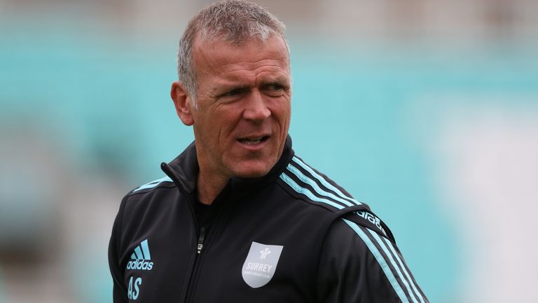 LONDON, ENGLAND - AUGUST 19: Alec Stewart Head Coach of Surrey during day one of the Specsavers County Championship match between Surrey and Lancashire at The Kia Oval Cricket Ground on August 19, 2018 in  England.  Photo by Mitchell Gunn/Getty Images) *** Local Caption *** Alec Stewart