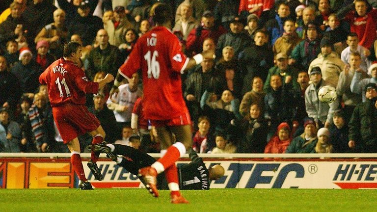 Alen Boksic of Middlesbrough scores the opening goal against Manchester United