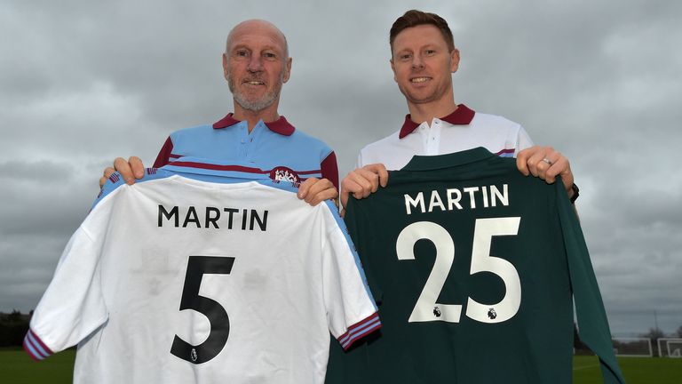 David Martin poses with his father, Alvin, after signing for West Ham