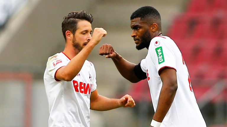 Anthony Modeste celebrates his strike with team-mate Mark Uth