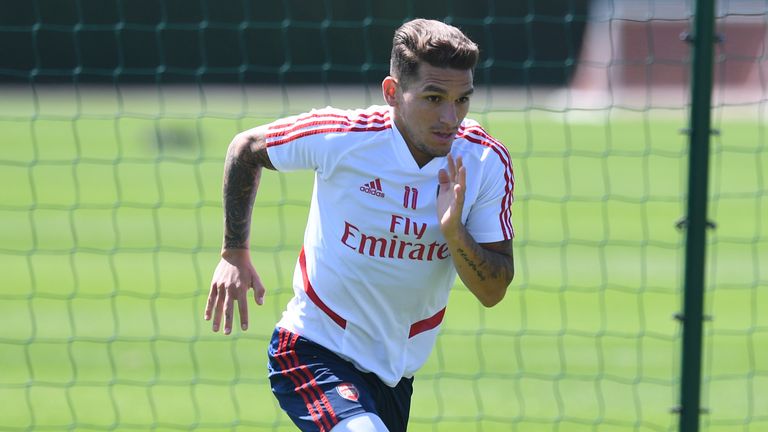 Lucas Torreira of Arsenal during a training session at London Colney on May 30