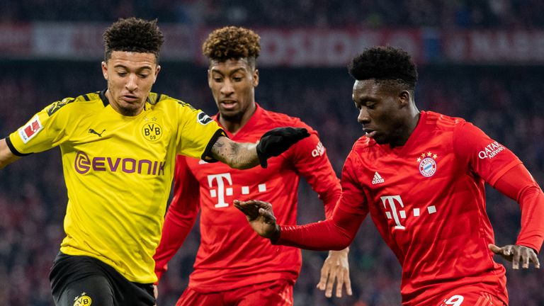 Jadon Sancho in action for Borussia Dortmund against Bayern Munich earlier this season