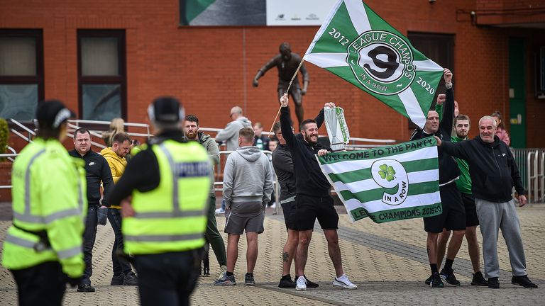 Celtic fans gather outside Celtic Park