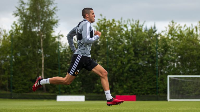 Conor Coady of Wolverhampton Wanderers participates in an isolated fitness session during the COVID-19 lockdown at Sir Jack Hayward Training Ground on May 15, 2020 in Wolverhampton, England. 
