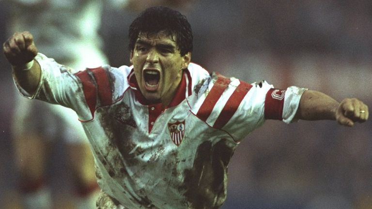 Diego Maradona in action for Sevilla