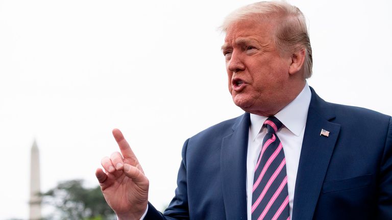 US President Donald Trump speaks as he departs the White House, on May 5, 2020, in Washington, DC en route to Arizona, where he will tour a mask factory and hold a roundtable on Native American issues. 