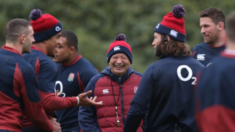 Eddie Jones enjoys a joke with the England squad
