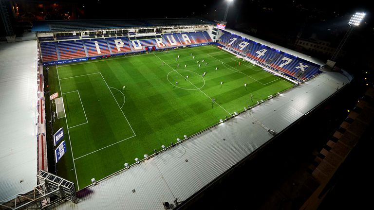 A general view of the empty stadium as fans cannot attend the match due to the medical emergency Covid-19 (Coronavirus) during the Liga match between SD Eibar SAD and Real Sociedad at Ipurua Municipal Stadium on March 10