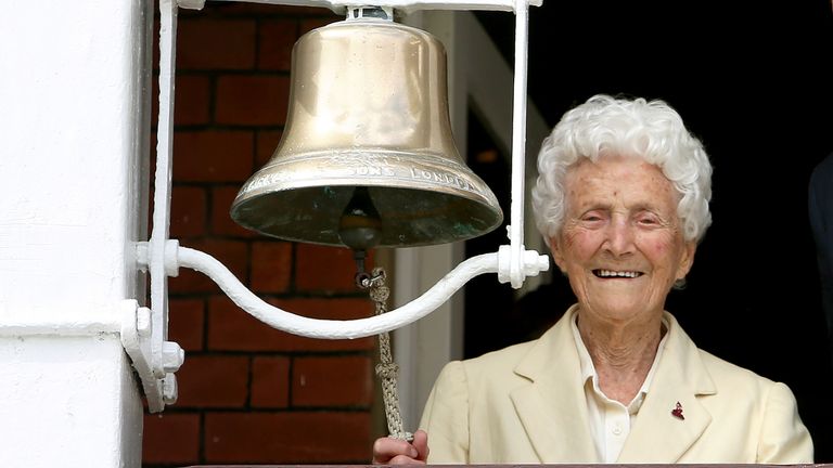 Eileen Whelan-Ash rings the bell at Lord's ahead of the 2017 Women's World Cup Final (picture courtesy of MCC)