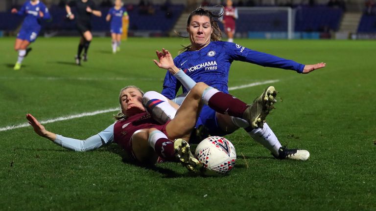Villa's Emma Follis tackles Chelsea's Ramona Bachmann