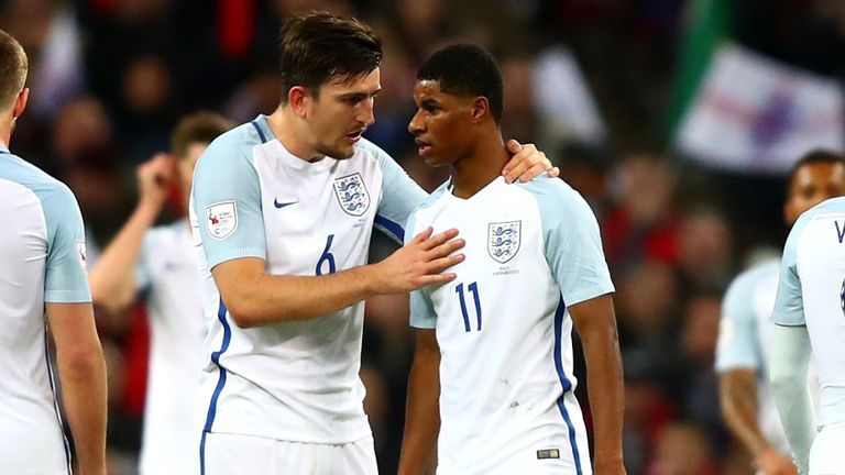 Harry Maguire and Marcus Rashford playing for England