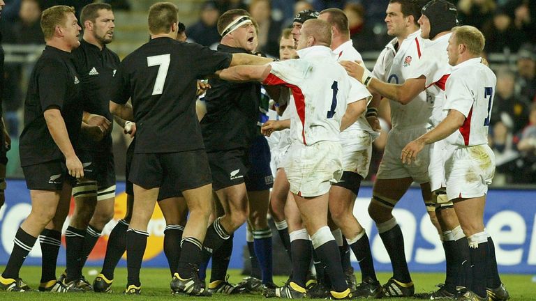 England and New Zealand clash during England's 2003 win
