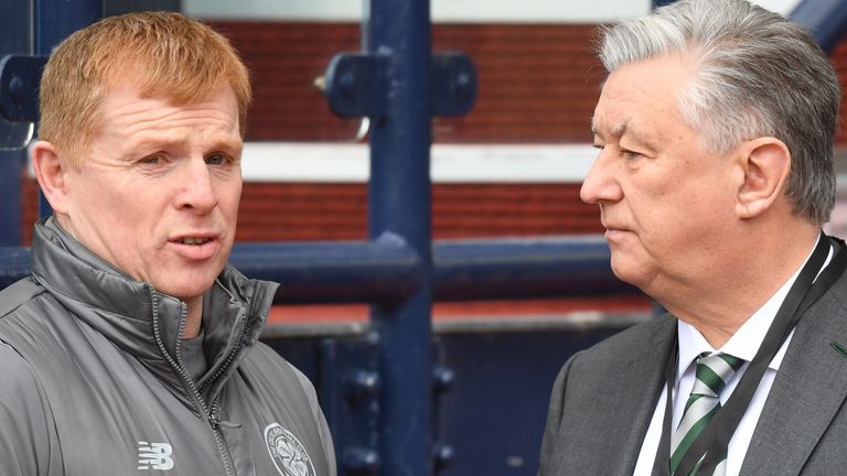 Celtic manager Neil Lennon (left) with chief executive Peter Lawwell