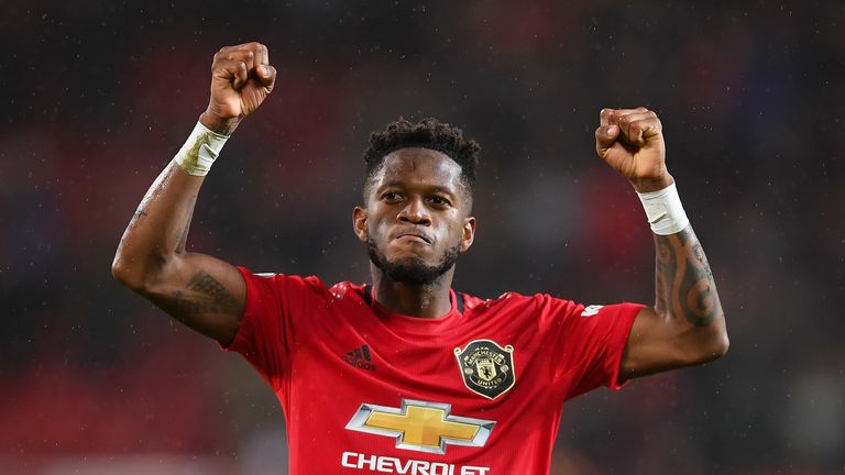 Fred of Manchester United celebrates after the Premier League match between Manchester United and Manchester City at Old Trafford on March 08, 2020 in Manchester, United Kingdom