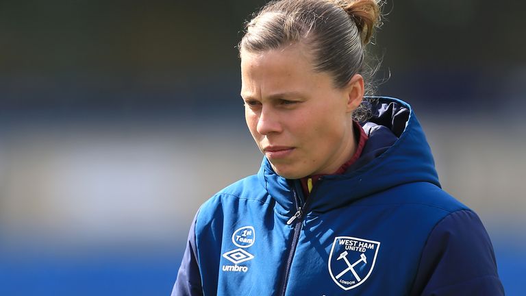 Gilly Flaherty of West Ham Ladies takes a look at the pitch prior to the Women's FA Cup Semi Final match between Reading Women and West Ham United Ladies at Adams Park on April 14, 2019 in High Wycombe, England